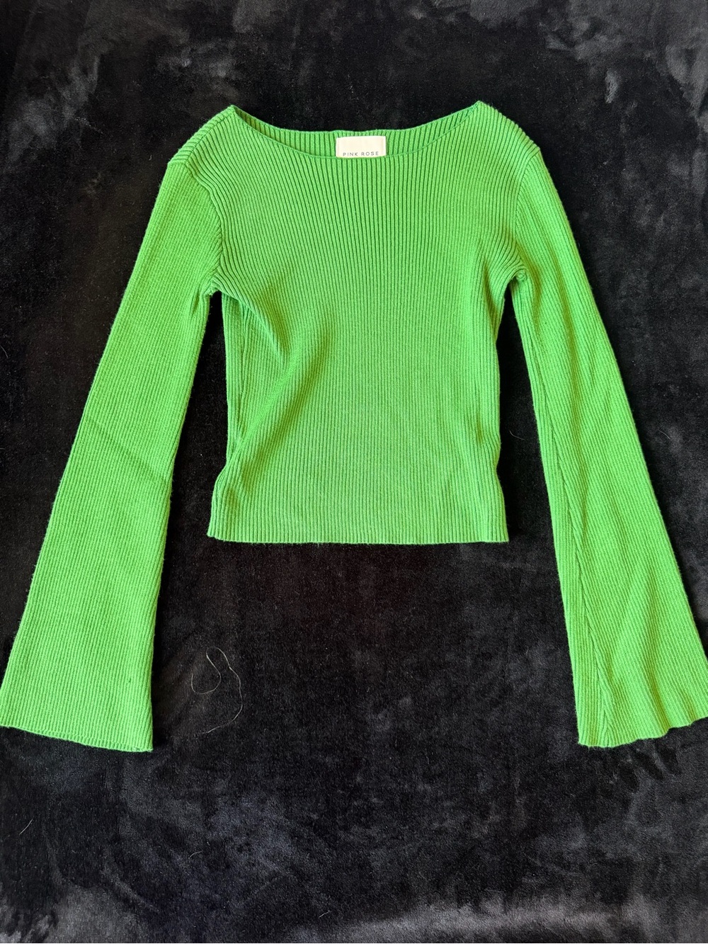 Pink Rose Bright Green Ribbed Scoop-Neck Sweater